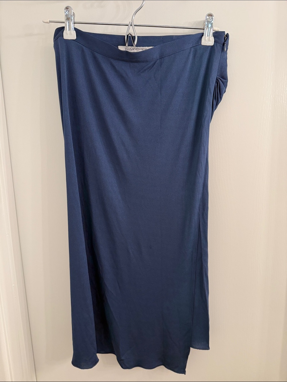 Yves Saint Laurent YSL Vintage S/S 2008 Draped Asymmetric Navy Blue Skirt – M